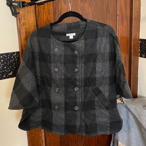Garnet Hill Plaid Double Button Down Poncho